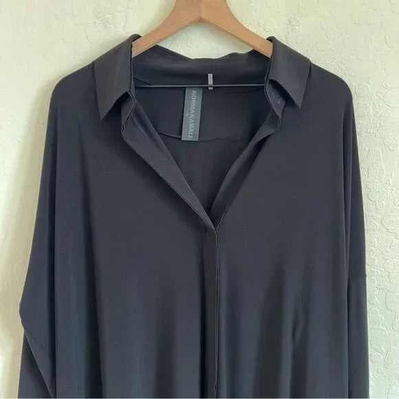 Norma Kamali Boxy Coverup Beach Shirt Tunic Dress Large Black Stretch Jersey - Picture 8 of 13